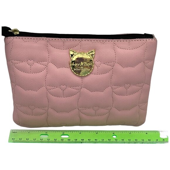 Betsey Johnson Quilted Rose Pink Kitty Cat Wristlet Clutch Bag Detach 48" Strap - Picture 7 of 10